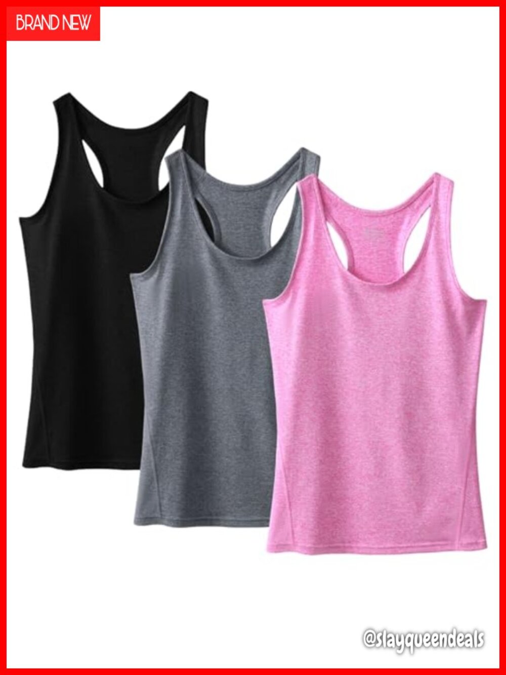 Women's 3-Pack Athletic Racerback Tank Tops Polyester Spandex Slim Fit Workout
